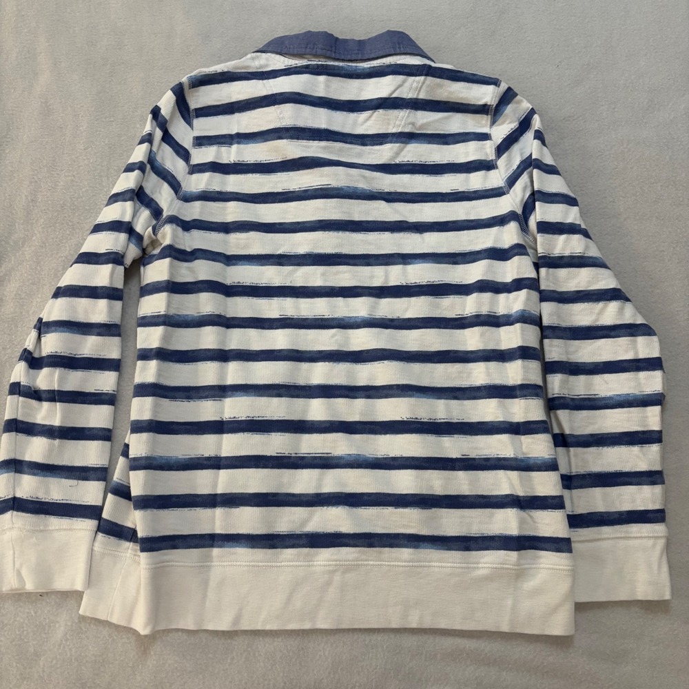 L.L. Bean Mens Organic Cotton Quarter Zip Pullover Blue White Striped M 514019 - Picture 5 of 7